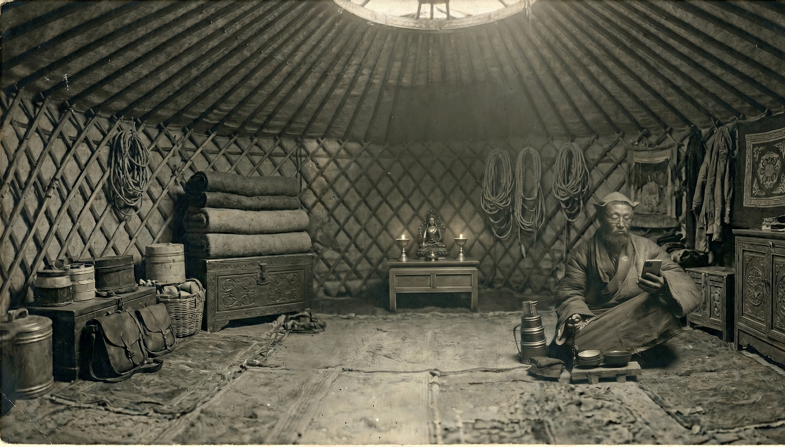 Elder sitting in a yurt